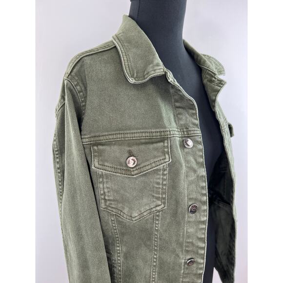 ZARA Olive Green Long Sleeve Button-Down Collared Patch Pocket Jacket Size M - Picture 4 of 8